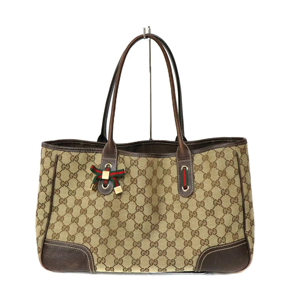 Gucci GG Canvas Princy Tote Bag signature monogram web Brown